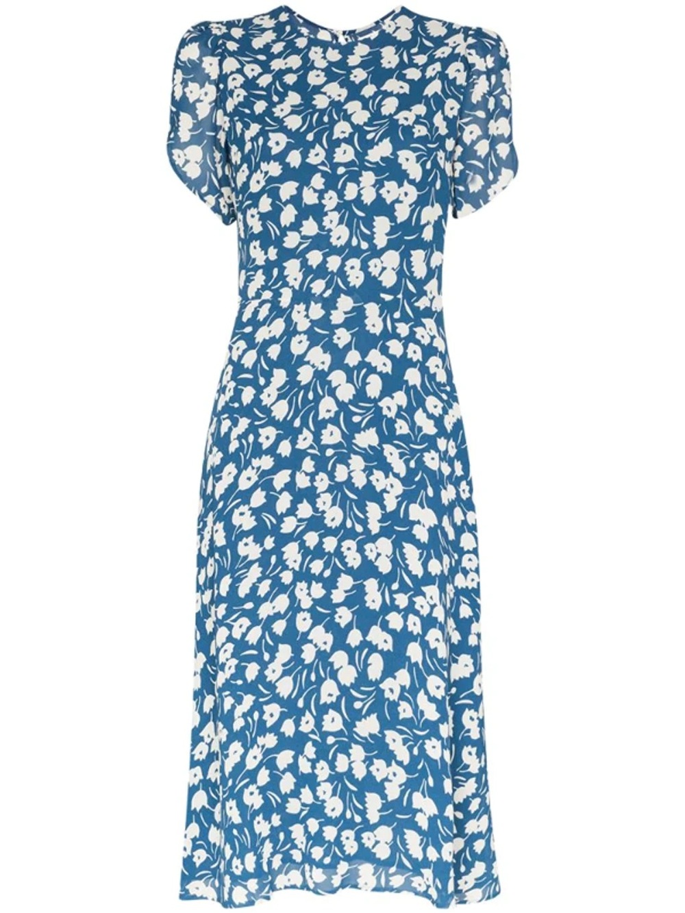Reformation || Andre Floral-print Crepe Midi Dress Tulip Blue White 2